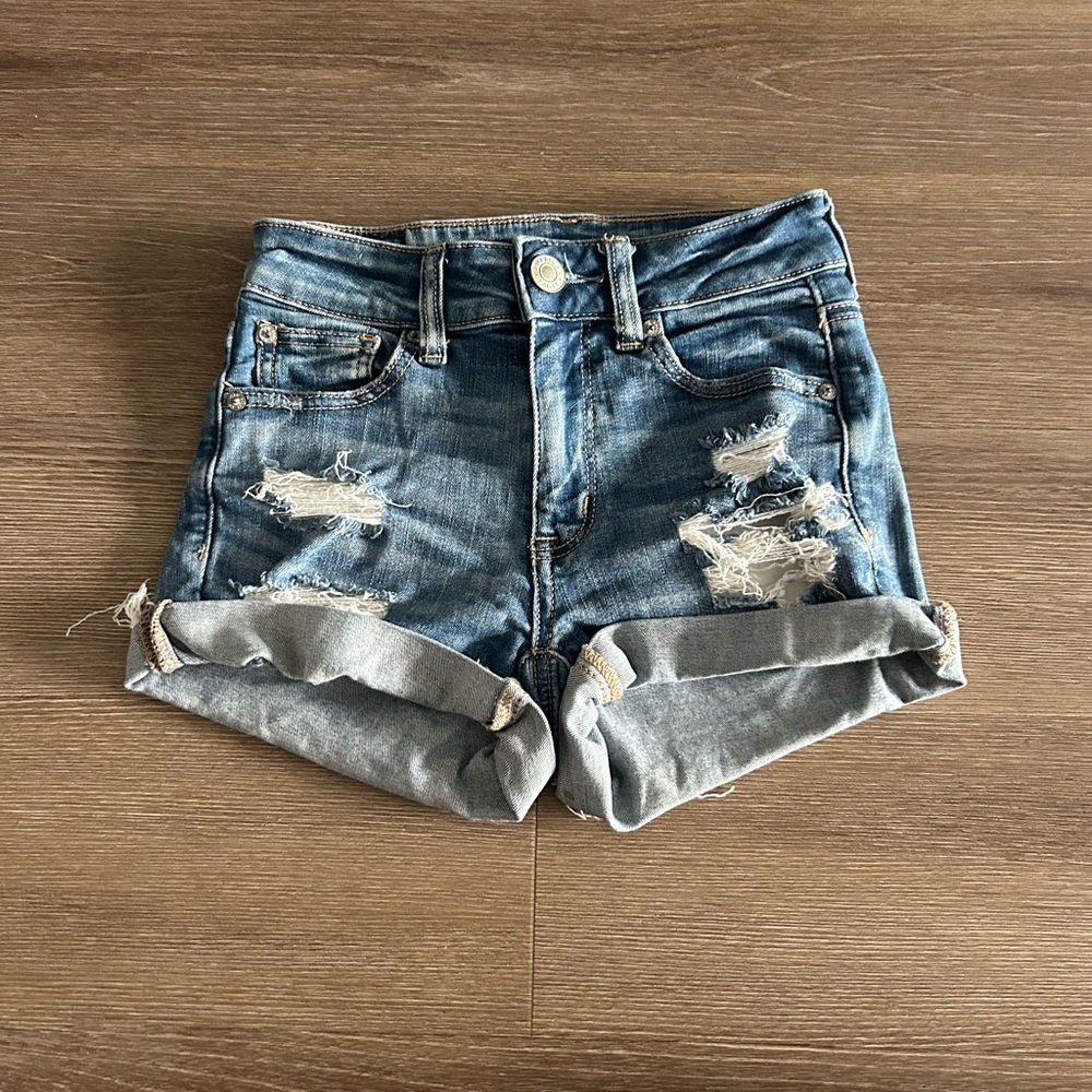 American Eagle Outfitters Blue Distressed Jean Shorts